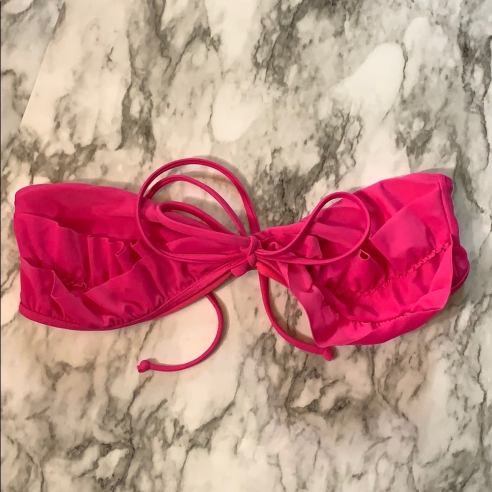 Hollister Pink Strapless Bikini Top Ruffles Large